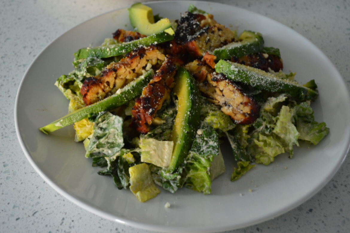 Blackened Tempeh Caesar with Avocado & Vegan Parmesan so fresh n so green