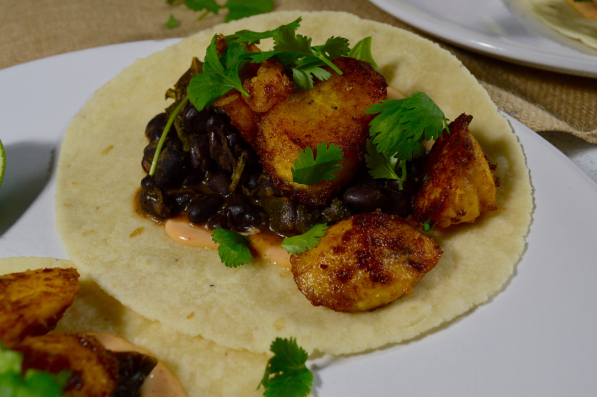 Easy Caramelized Plantain and Black Bean Tacos
