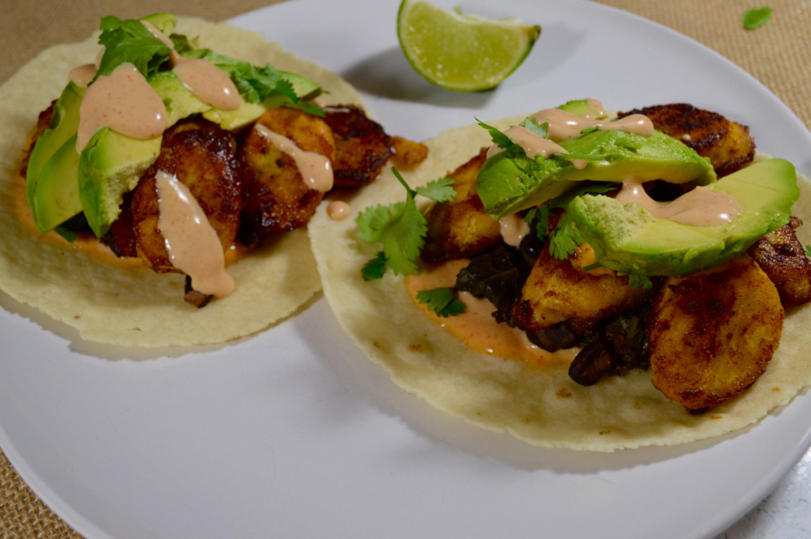 Easy Caramelized Plantain and Black Bean Tacos