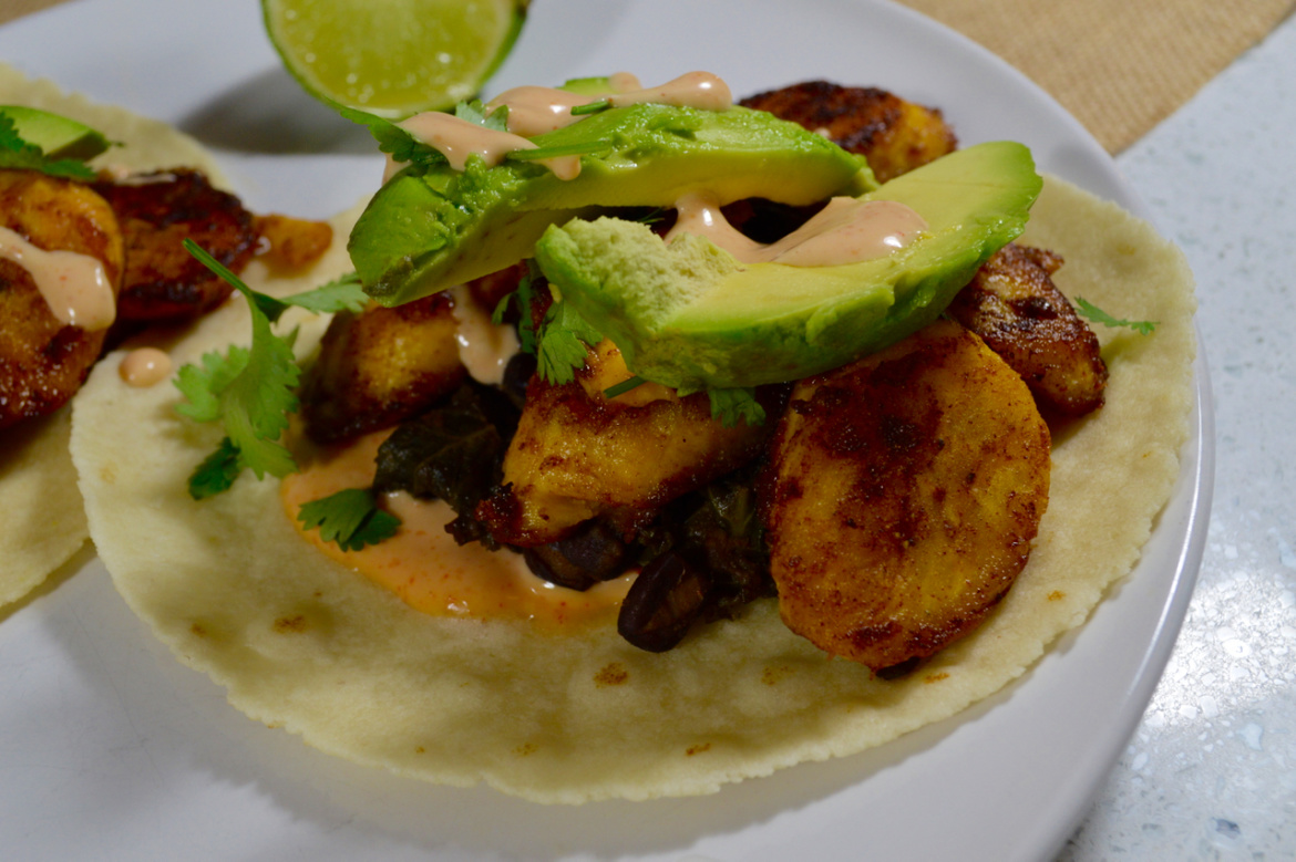 Easy Caramelized Plantain and Black Bean Tacos