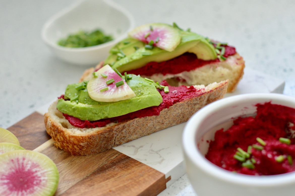 Boost Your Energy with This Easy Beet Hummus + Avocado Toast so fresh
