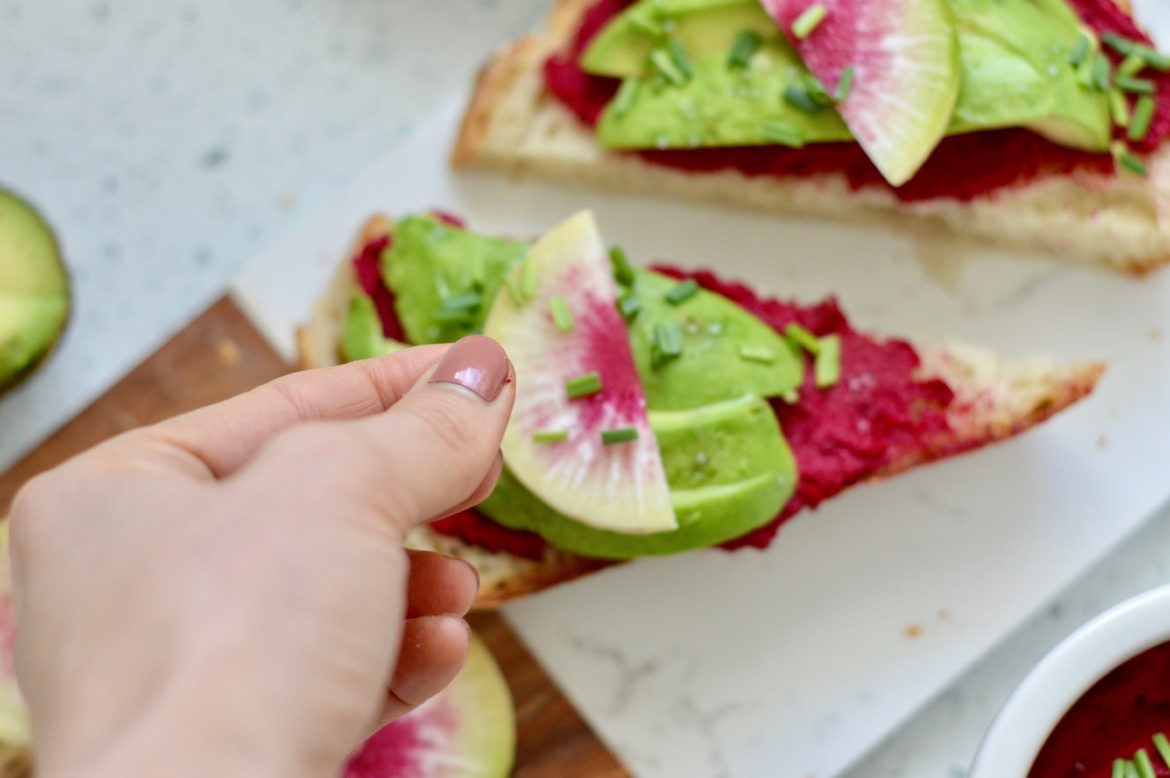 Boost Your Energy with This Easy Beet Hummus + Avocado Toast so fresh