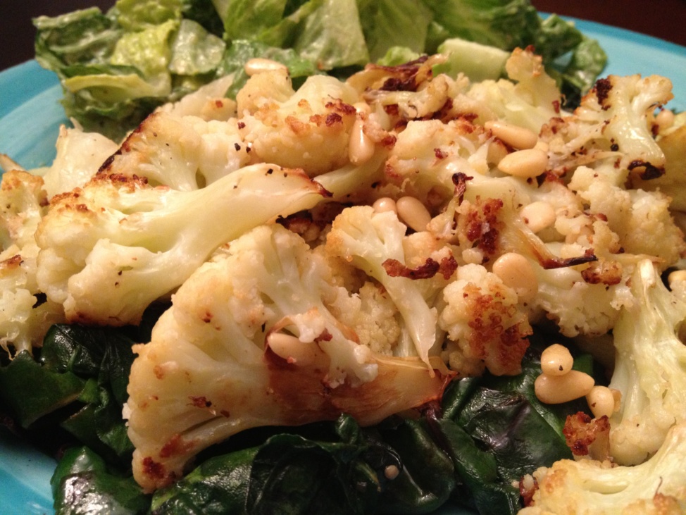 Roasted cauliflower with greens