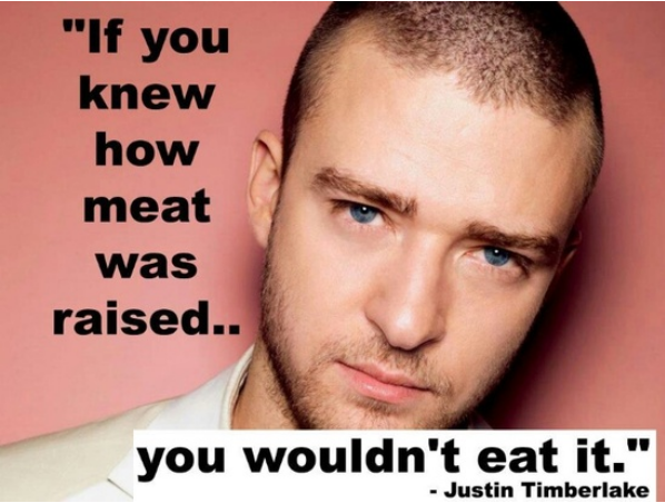 Justin Timberlake and his quote - If you knew how meat was raised you wouldn't eat it.