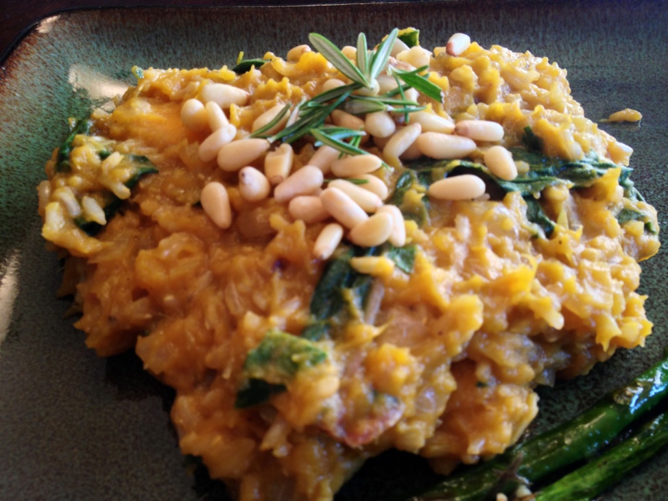 Roasted squash, leek and Swiss chard risotto