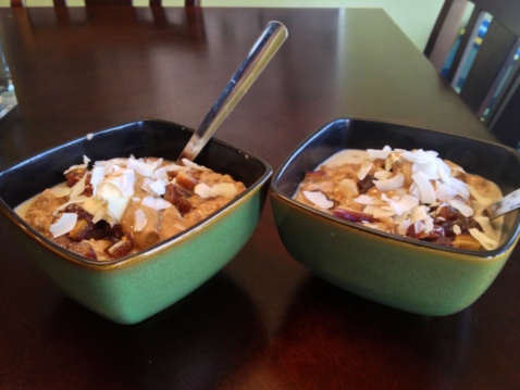 Two bowls with gluten-free banana bread oatmeal