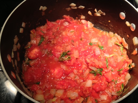 Marinara simmering in a pot