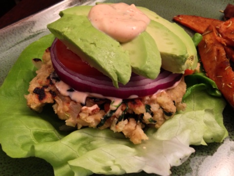 A burger made only from vegetables on a plate