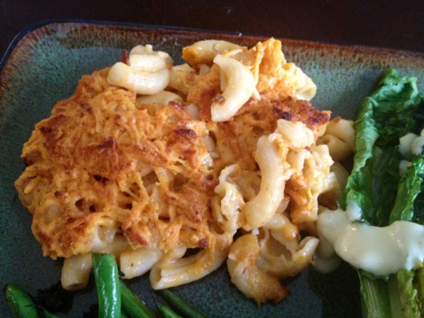 Baked vegan Chipotle macaroni and cheese on a plate