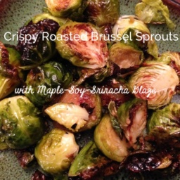 Crispy roasted Brussels sprouts with maple-soy-sriracha glaze on a plate