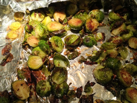 Roasted Brussels sprouts on tint foil