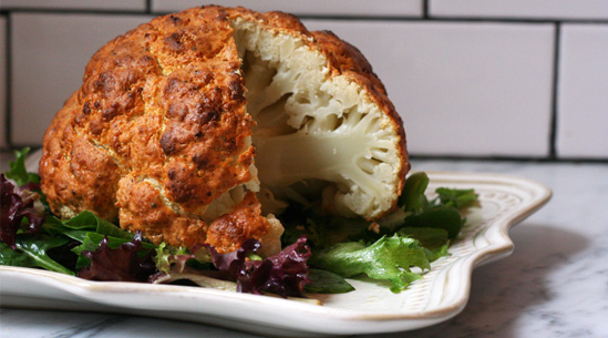 A whole roasted cauliflower