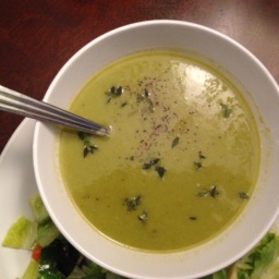 Asparagus cream soup in a white bowl