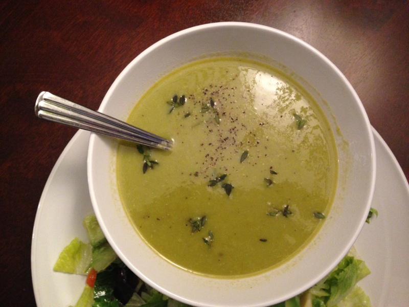 Asparagus cream soup in a white bowl