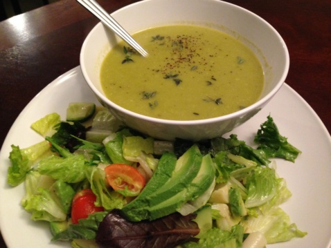 Asparagus cream soup and a green salad