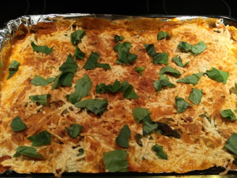 Lasagna in a baking pan