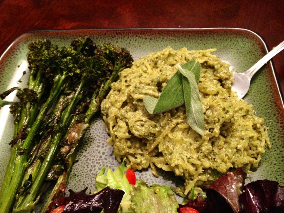 Pesto on roasted spaghetti squash