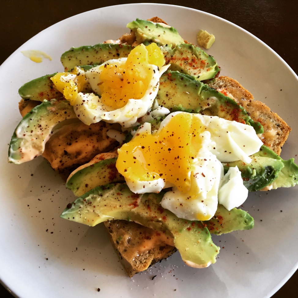 gluten-free avocado toast + sriracha mayo