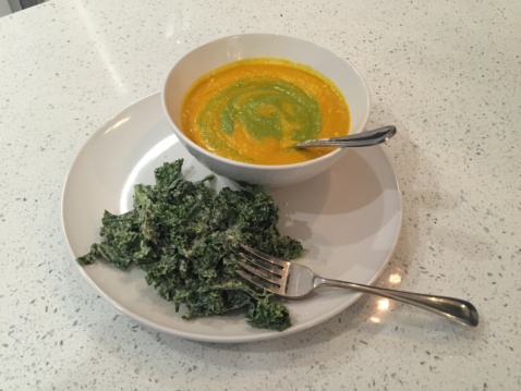Roasted carrot soup and kale