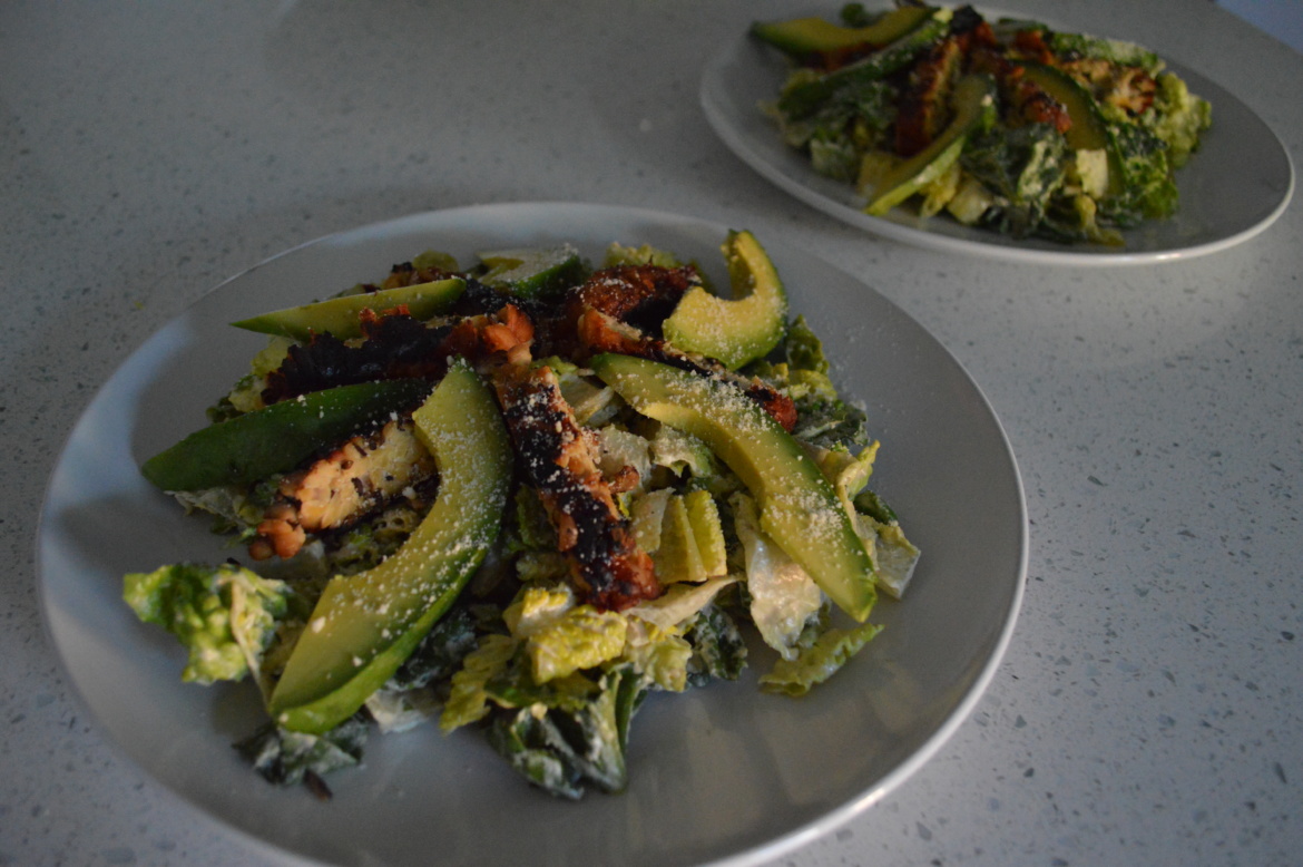 Blackened Tempeh Caesar with Avocado & Vegan Parmesan so fresh n so green