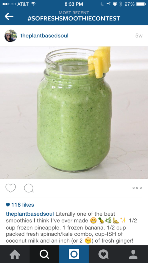 An Instagram post of a green smoothie