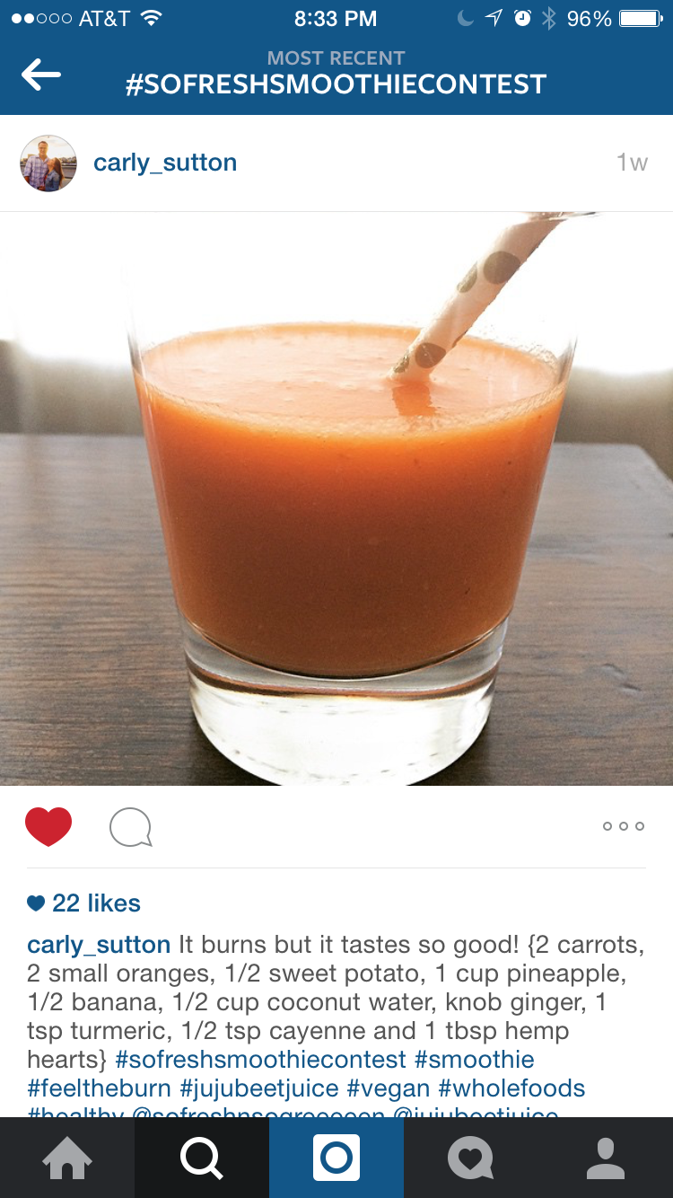 An Instagram post of an orange smoothie