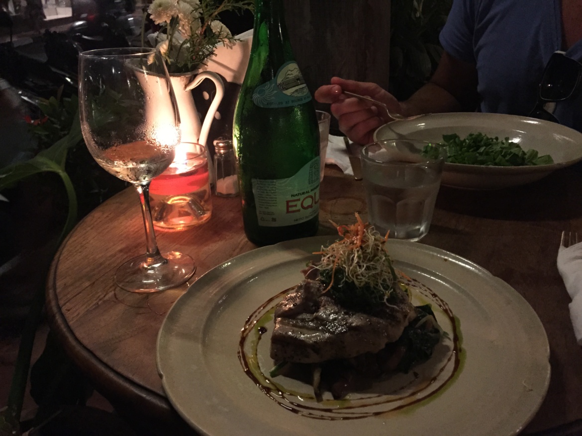 Seared tuna steak with veggies at Kebun Bistro