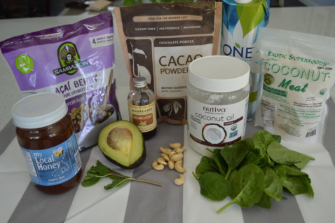 All the ingredients for the Creamy Chocolate Avocado Vegan Milkshake
