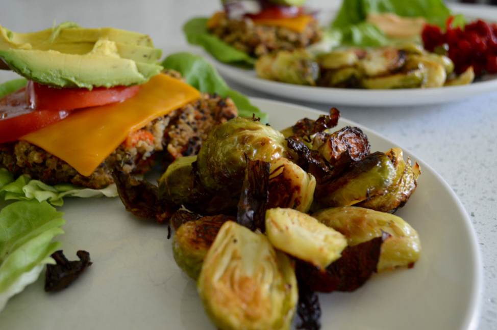 Roasted artichokes and a vegan burger