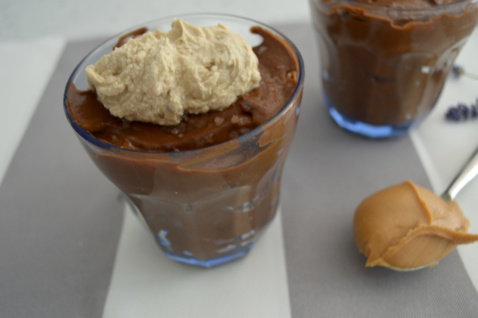 vegan salted chocolate peanut butter mousse with coconut whipped cream