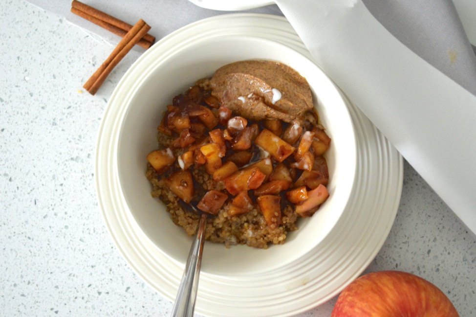 creamy quinoa porridge with apple pie compote