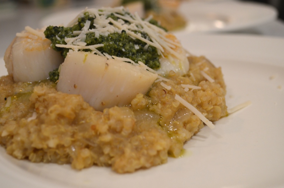 scallops with pesto and quinoa risotto
