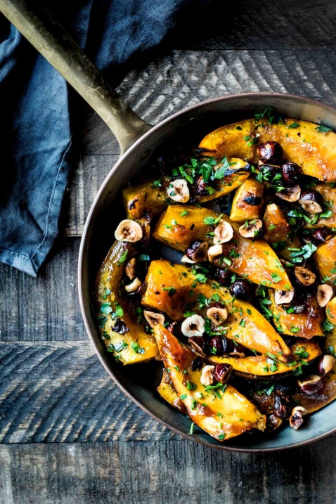 Maple Cayenne Roasted Squash in a pan