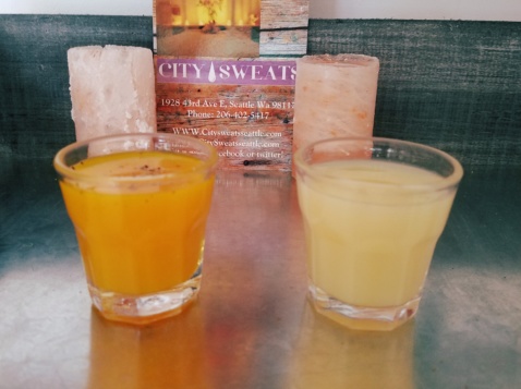 Two shots of turmeric drink