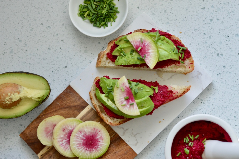 beet hummus and avocado toast