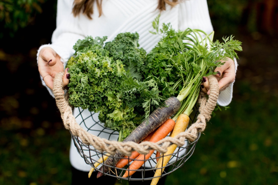 fresh veggies in a wire basket