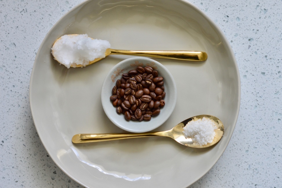 DIY coffee scrub with coconut oil and sea salt