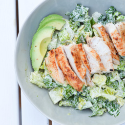 Grilled chicken and avocado Caesar salad