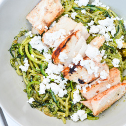 Grilled Chicken and Zucchini Pasta Pesto Bowls