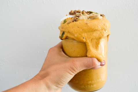 low sugar smoothie with sweet potato, cauliflower and cashew butter