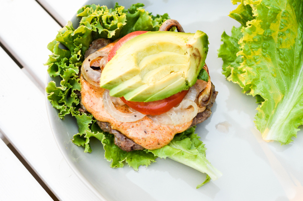 Grilled Lamb Burger + Harissa Aioli