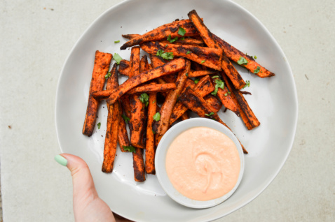 sweet potato fries and queso dip