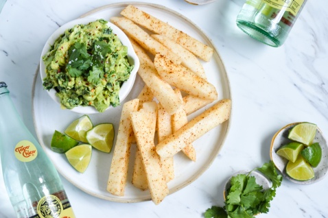 healthy guacamole with jicama fries