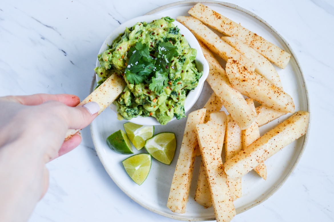 Superfood Guacamole + Jicama Dipping "Fries" so fresh n so green