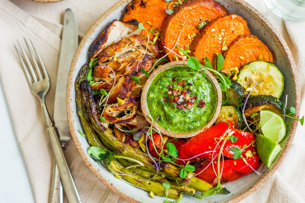 grilled chicken + veggie bowls