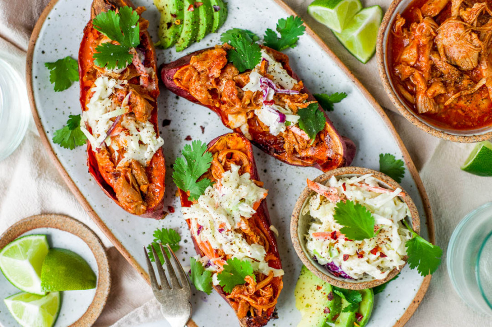 instant pot bbq chicken stuffed sweet potatoes