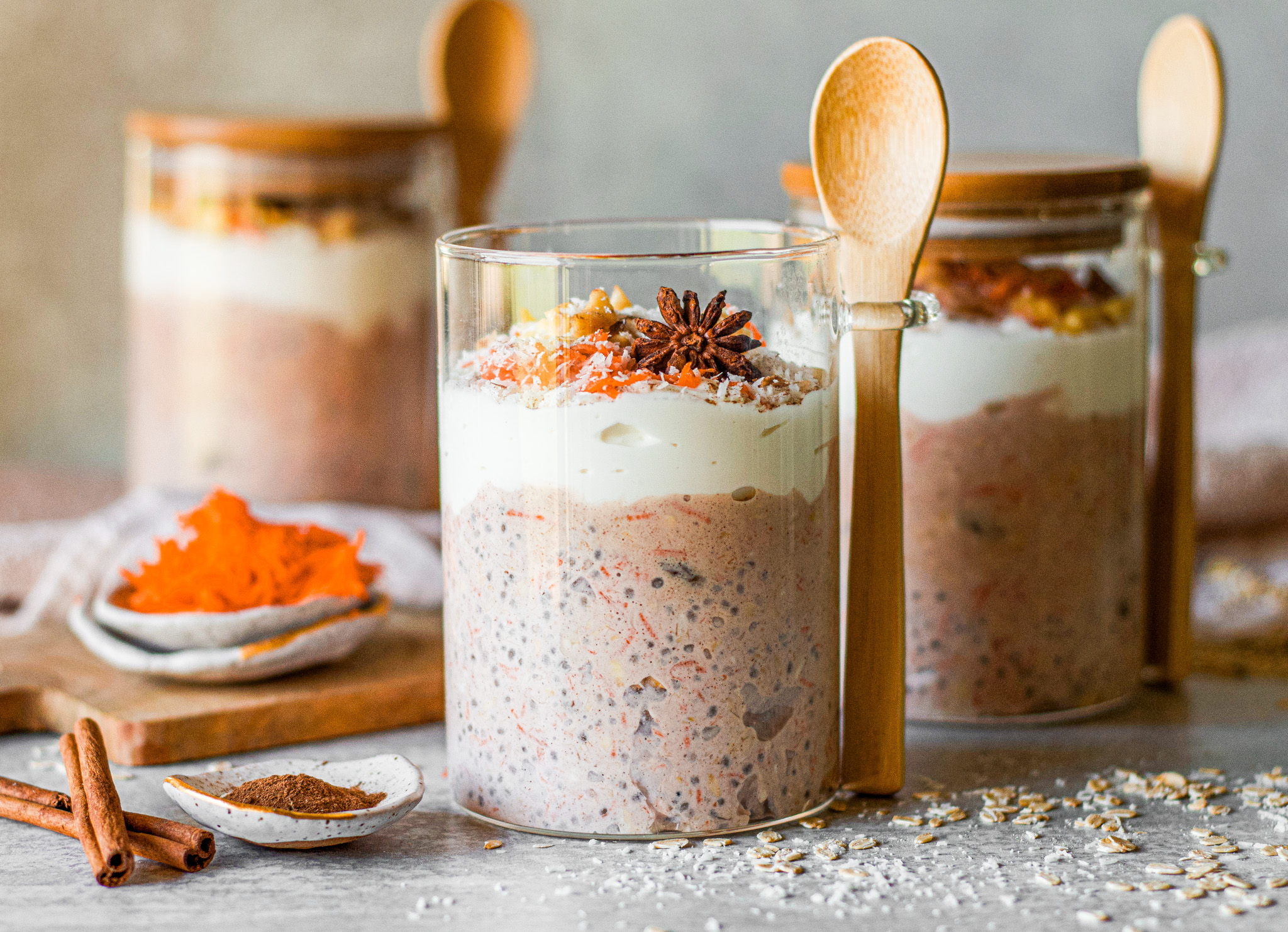 high protein carrot cake overnight oats